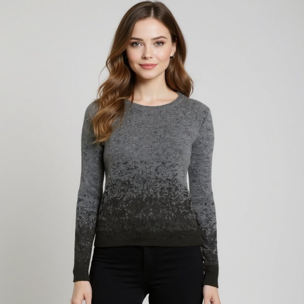 ANTONIO MELANI Women's Metallic Ombre Crew Neck Wool Blend Gray Sweater NWT